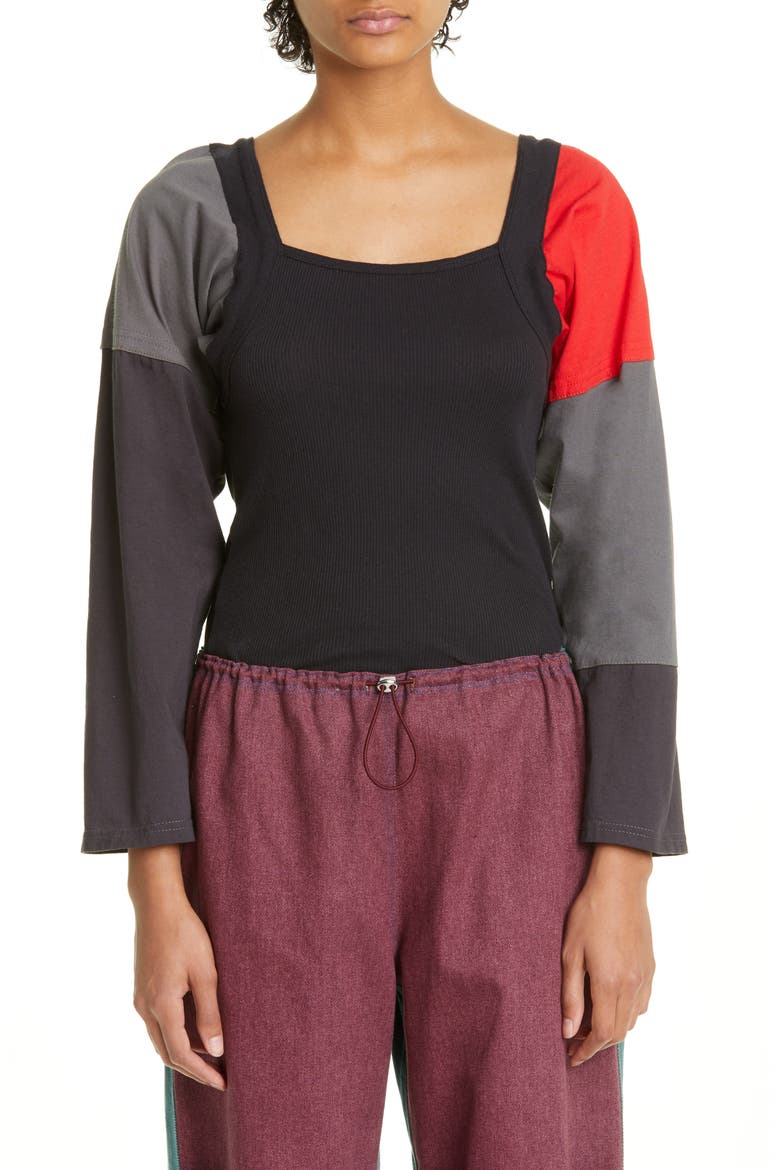 Medal Patchwork Panel Cotton Knit Shirt, Main, color, PODIUM