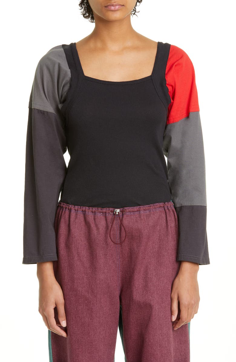 SC103 Medal Patchwork Panel Cotton Knit Shirt, Main, color,