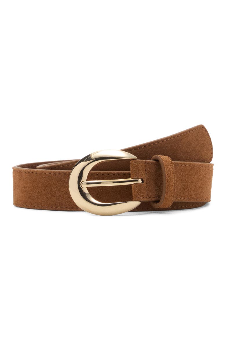 Oval Buckle Suede Belt, Main, color, BROWN