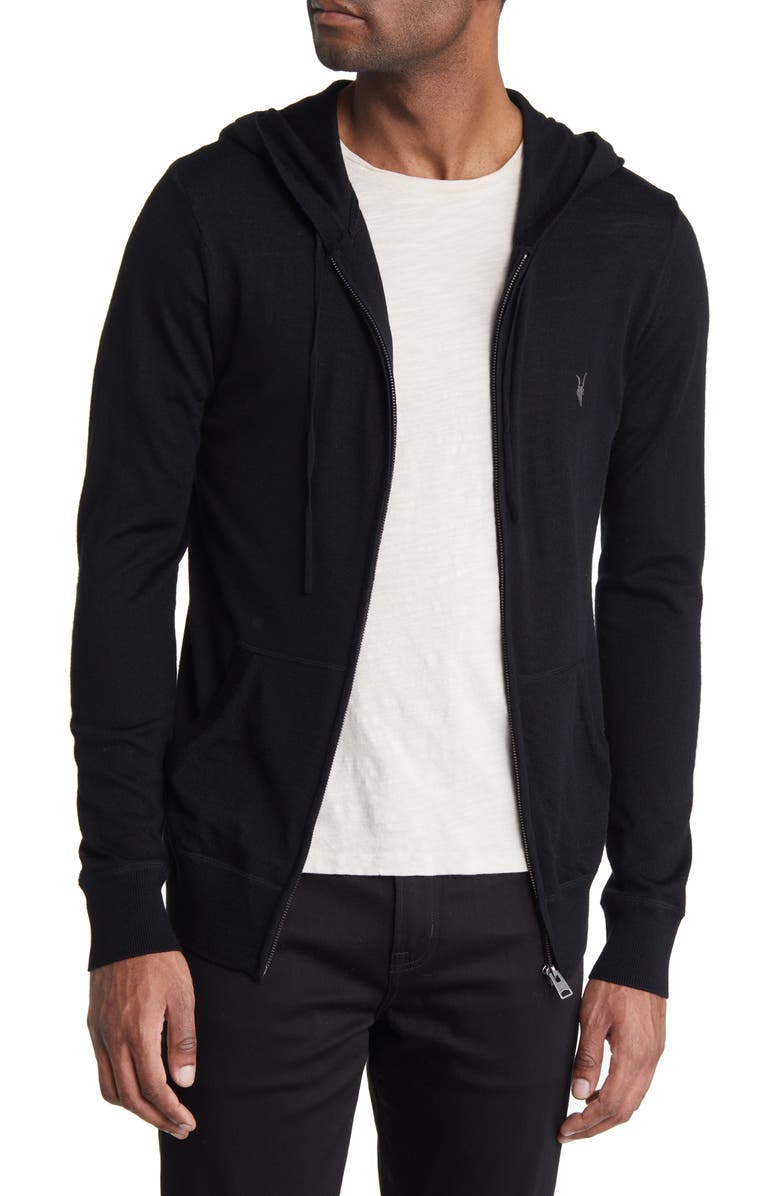 AllSaints Mode Slim Fit Merino Wool Zip Hoodie, Main, color,
