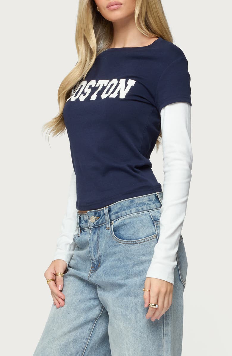 EDIKTED Boston Layered Long Sleeve T-Shirt, Alternate, color, Navy-And-Cream
