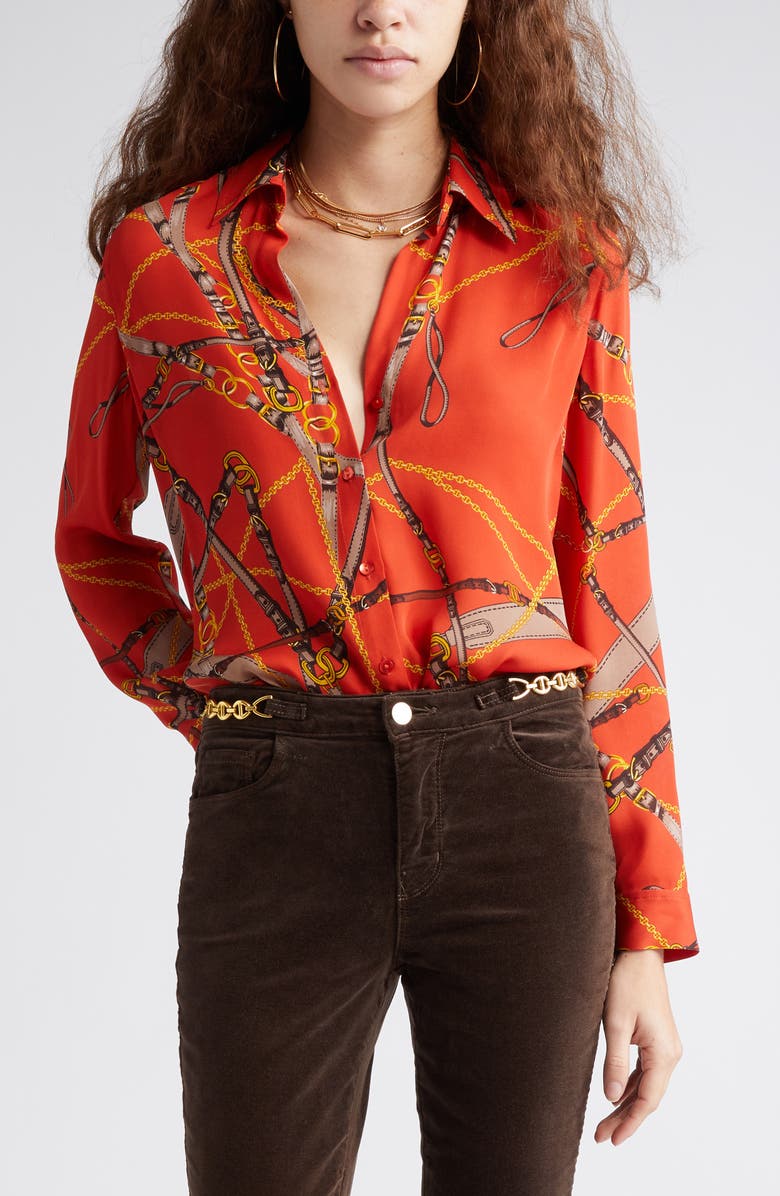 L'AGENCE Nina Print Silk Shirt, Main, color, 