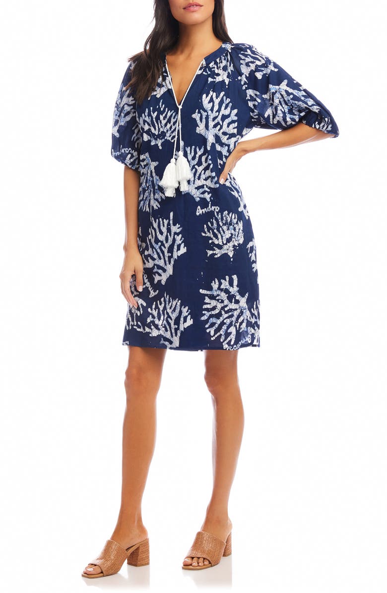 Karen Kane Coral Print Tassel Cotton Dress, Alternate, color, 