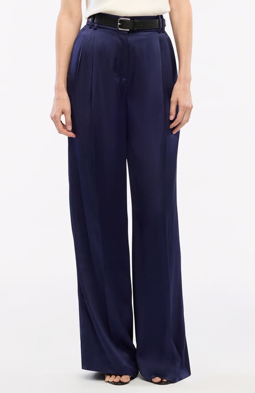 Shop Another Tomorrow Satin Pleated Trouser In Indigo