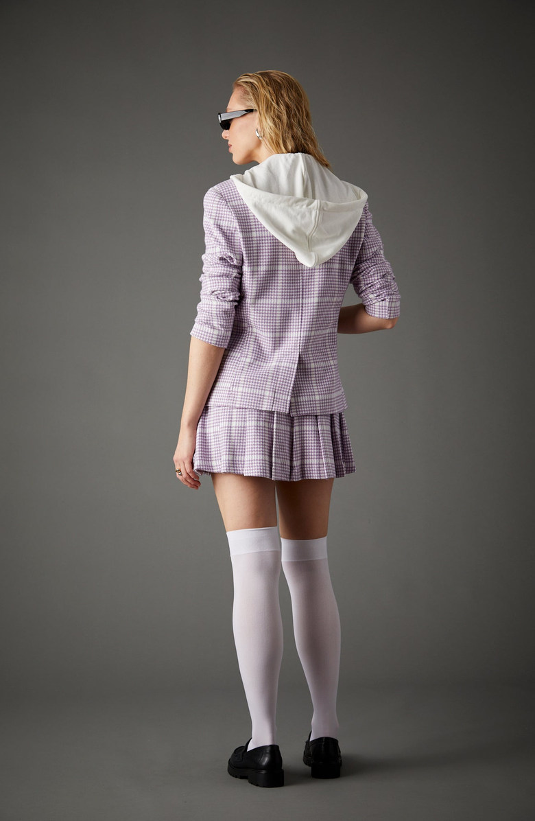 BLUE REVIVAL Hooded Helen Blazer in Lavender Houndstooth and White, Alternate, color, Lavender Houndstooth
