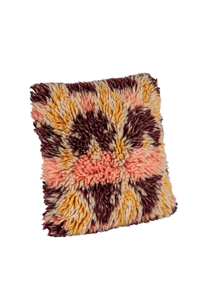 Square Woven New Zealand Wool Shag Pillow with Cotton Back, Main, color, Pink
