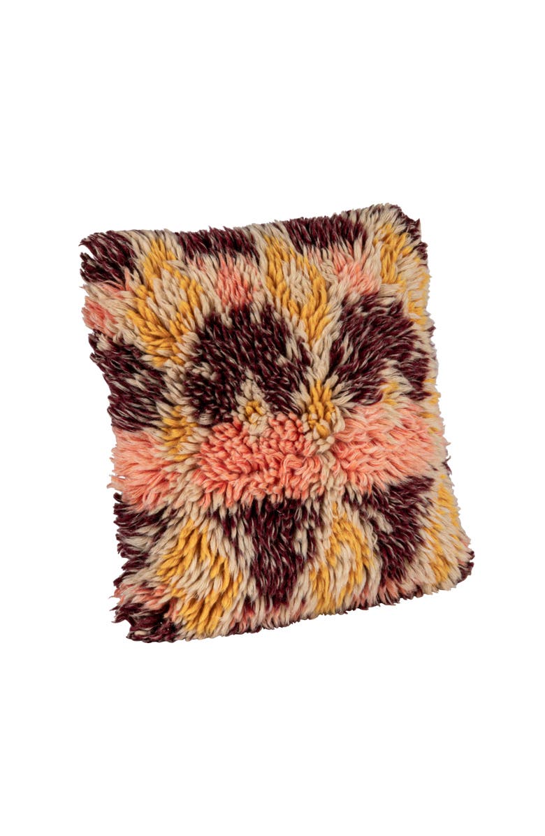 Storied Home Square Woven New Zealand Wool Shag Pillow with Cotton Back, Main, color, Pink