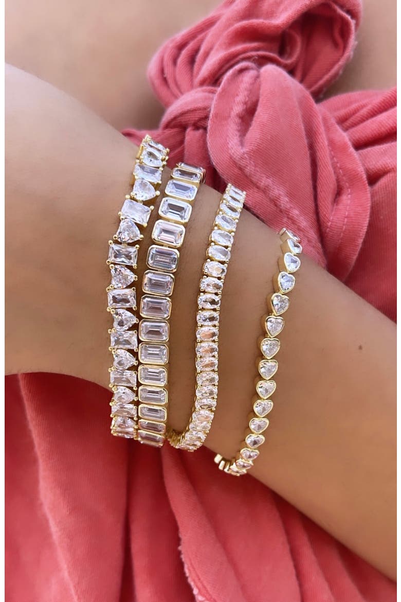 Heart & Emerald Cubic Zirconia Tennis Bracelet, Alternate, color, GOLD/ WHITE