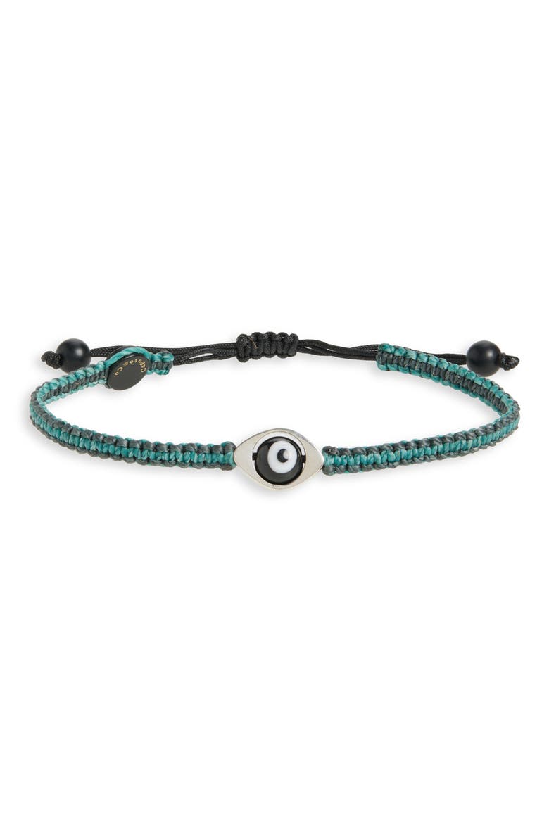 Men's Evil Eye Stripe Macramé Slide Bracelet, Main, color, GREY COMBO