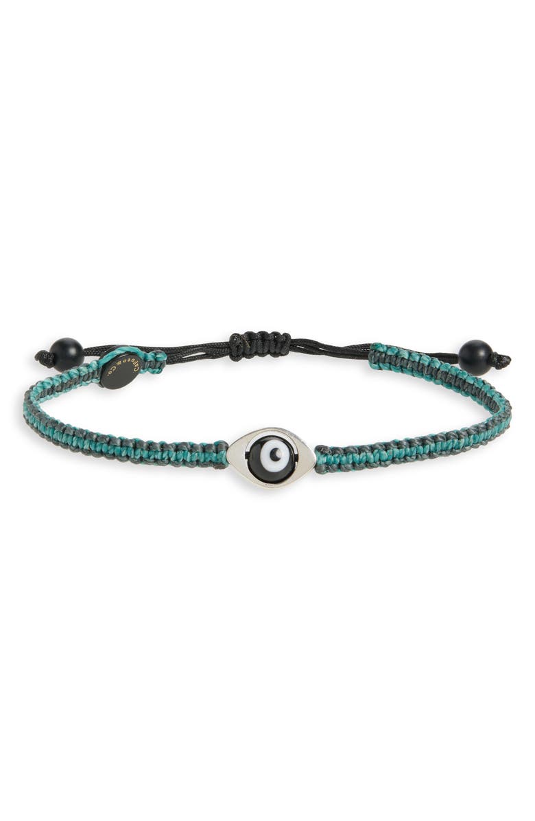 Caputo & Co. Men's Evil Eye Stripe Macramé Slide Bracelet, Main, color, Grey Combo