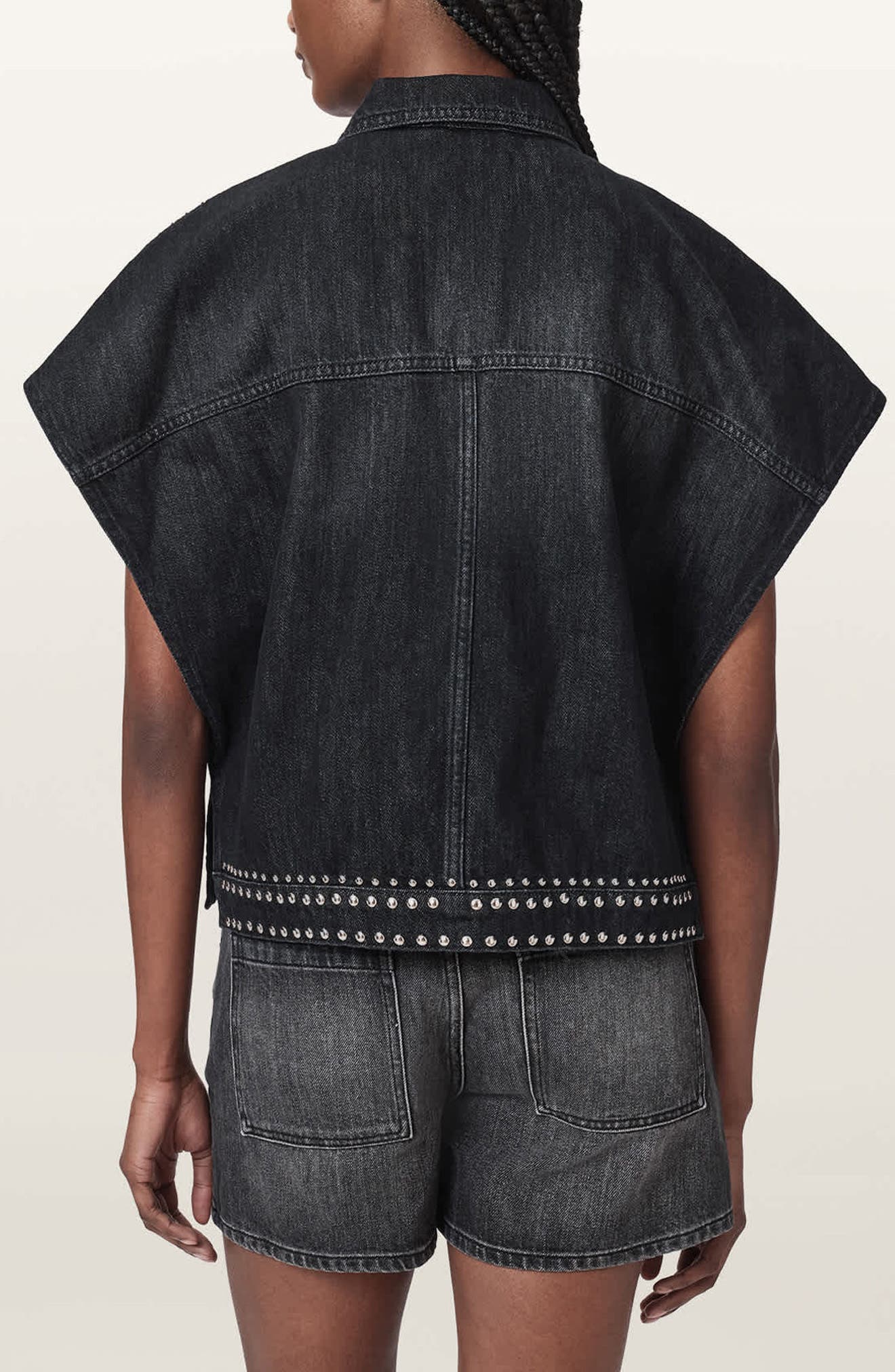 Alba Stud Detail Sleeveless Denim Jacket - image 2