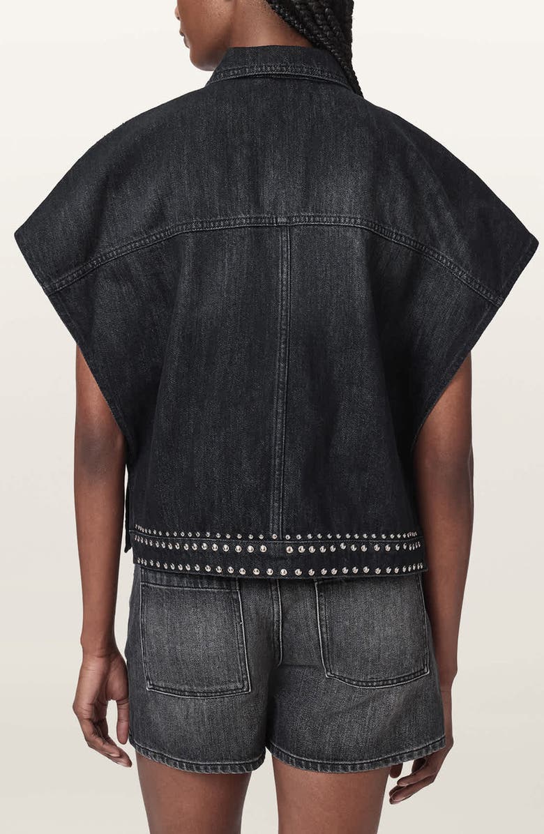 AllSaints Alba Stud Detail Sleeveless Denim Jacket, Alternate, color, Shadow Black
