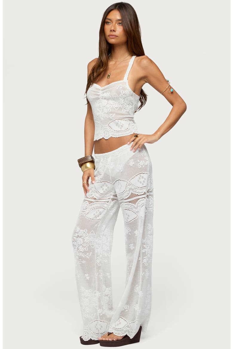 Milaya Sheer Crochet Square Neck Tank, Alternate, color, WHITE