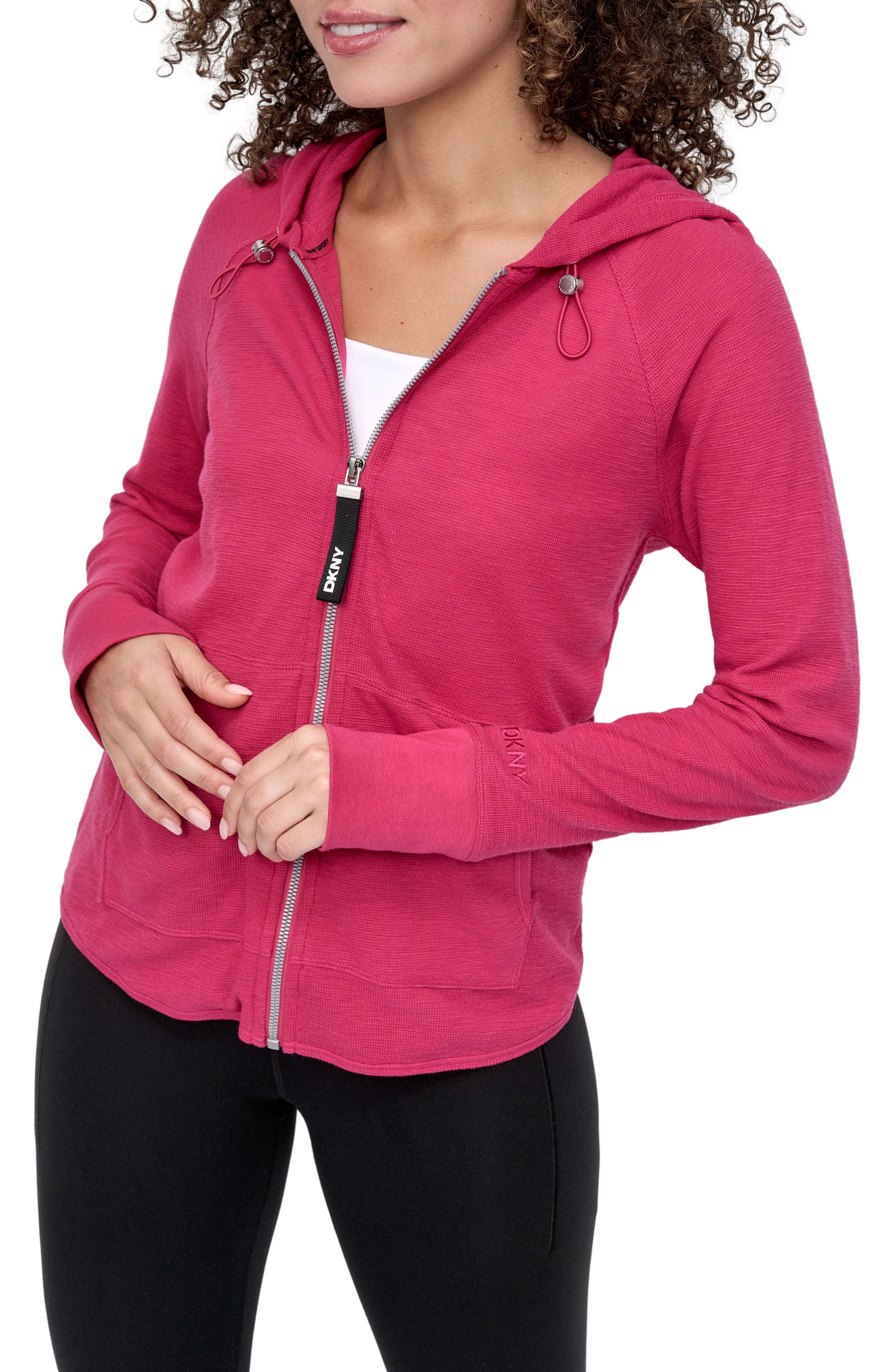 DKNY Slub Waffle Knit Zip Hoodie