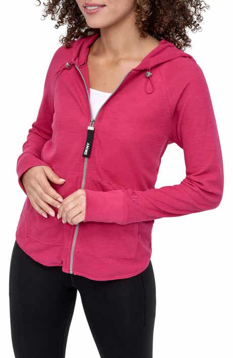 DKNY Slub Waffle Knit Zip Hoodie