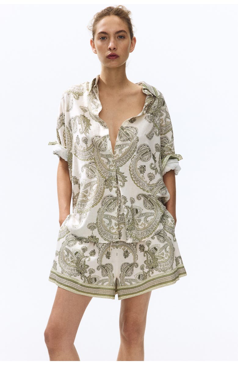 H&M Oversized Linen-blend Shirt, Alternate, color, Light Beige/Paisley