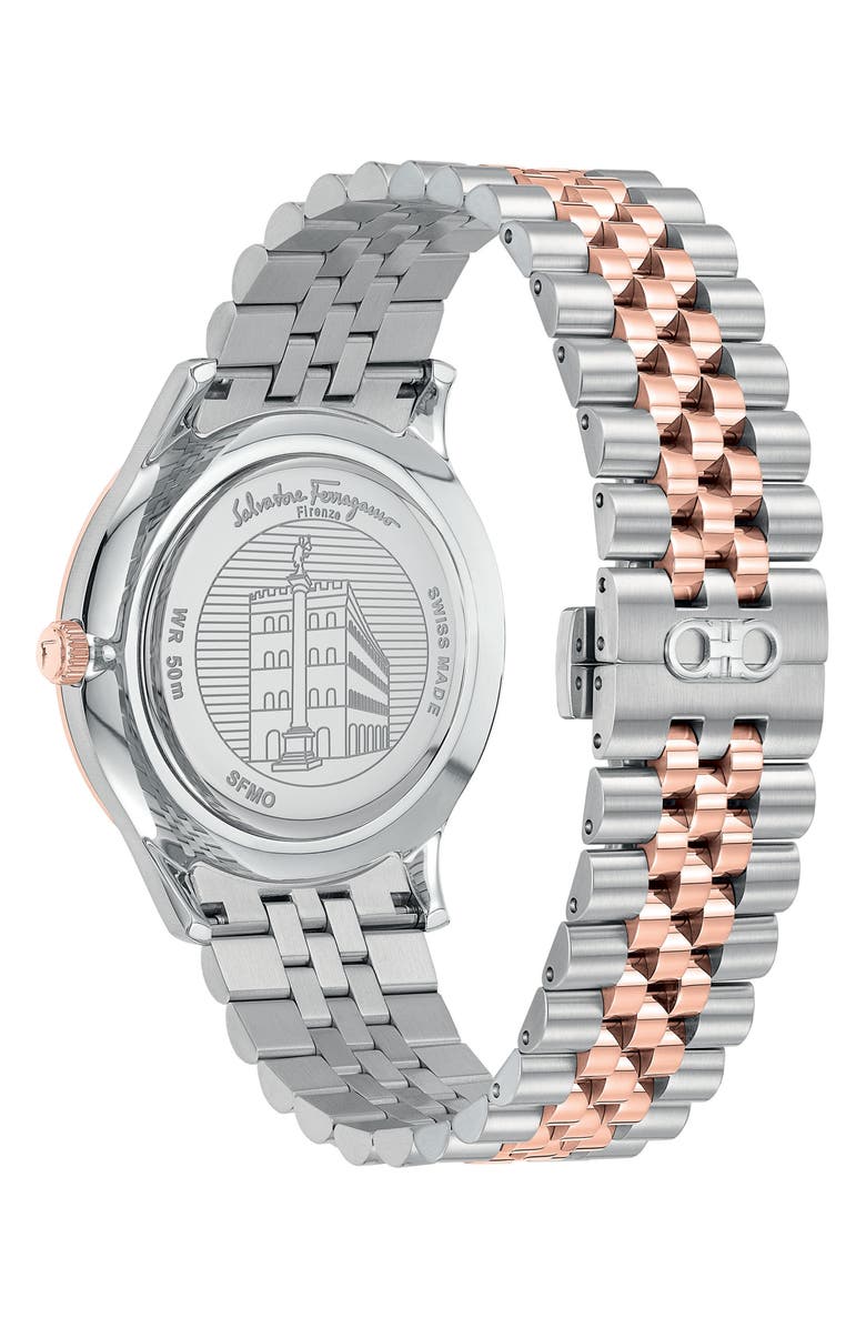 FERRAGAMO Duo Moon Phase Bracelet Watch, 40mm x 8.5mm, Alternate, color, Ip Rose Gold/ Stainless Steel