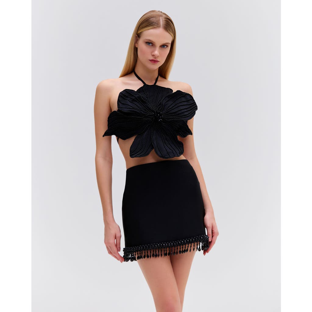 Patbo Hand-beaded Flower Top In Black
