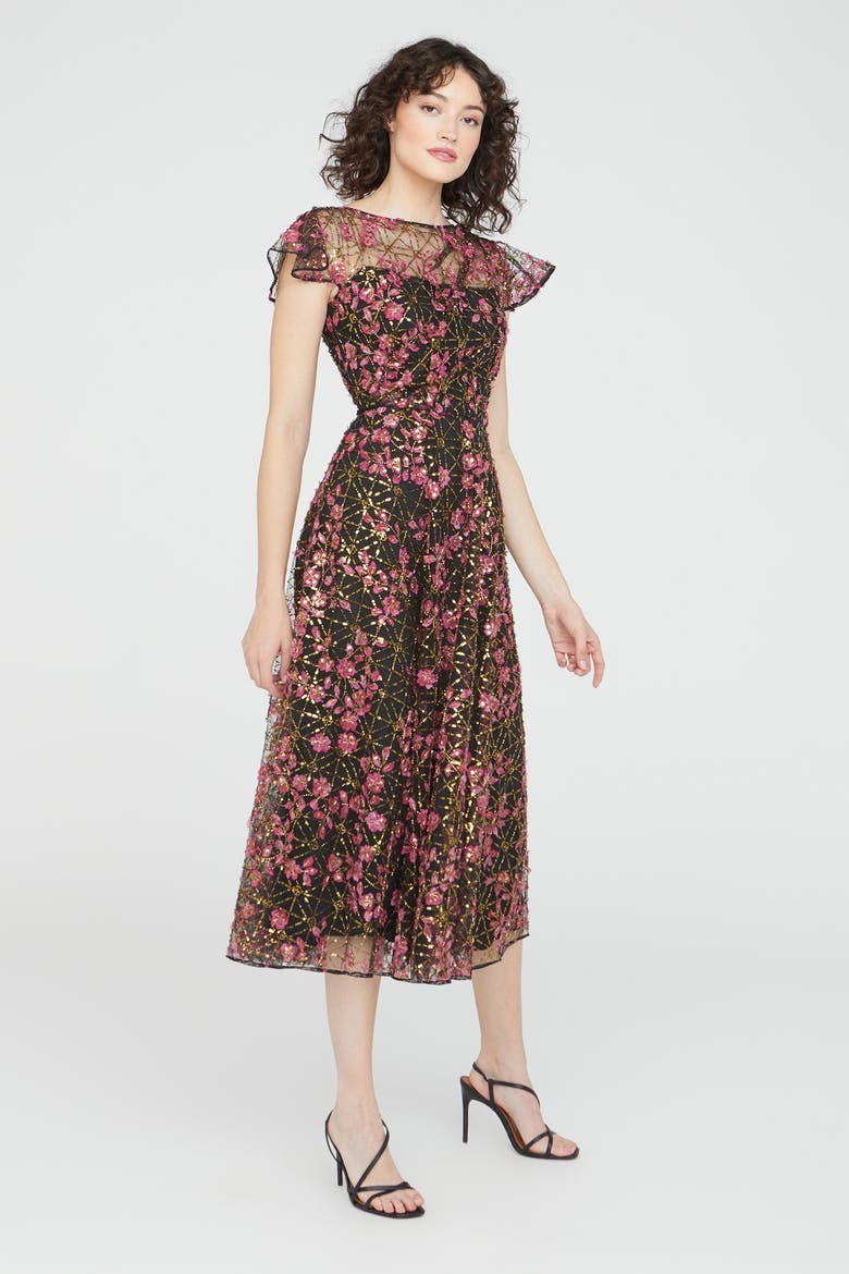 Mariah Beaded Cocktail Dress, Alternate, color, Black/Zinnia