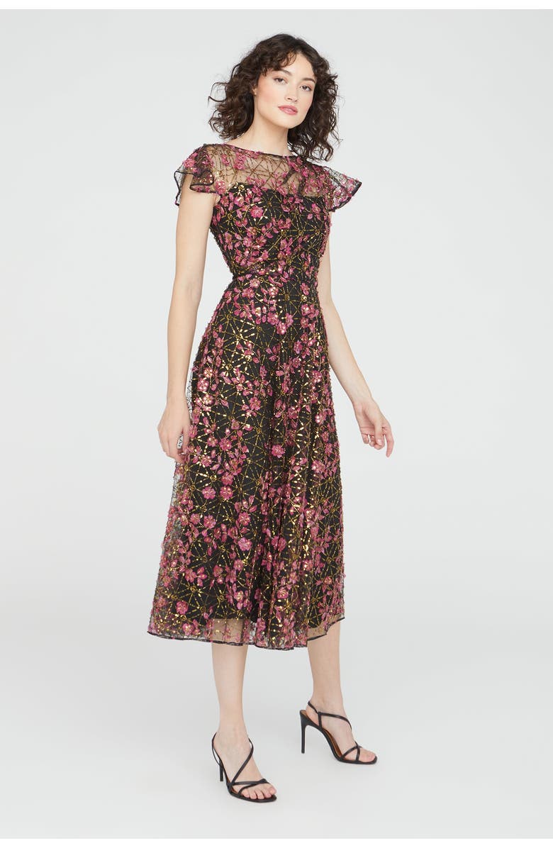 Theia Mariah Beaded Cocktail Dress, Alternate, color, Black/Zinnia