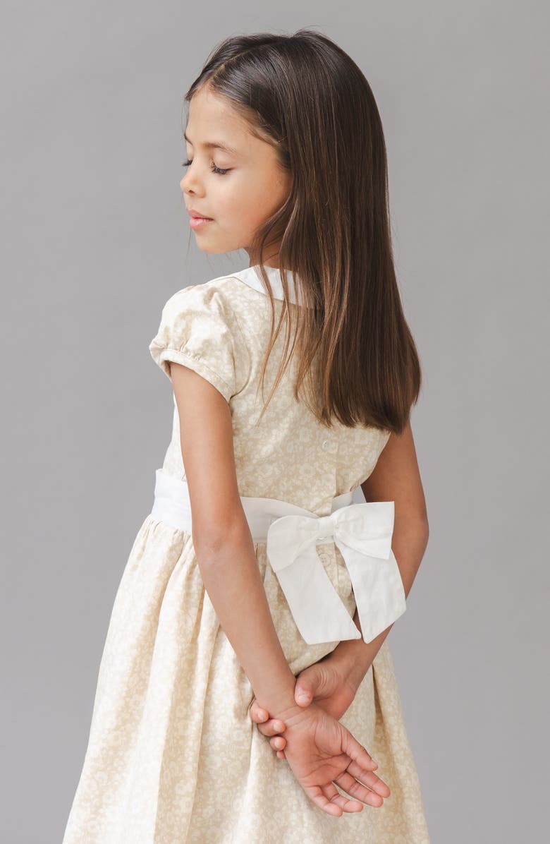 Hope & Henry Kids' Short Sleeve Linen Dress with Peter Pan Collar, Alternate, color, Sandy Floral