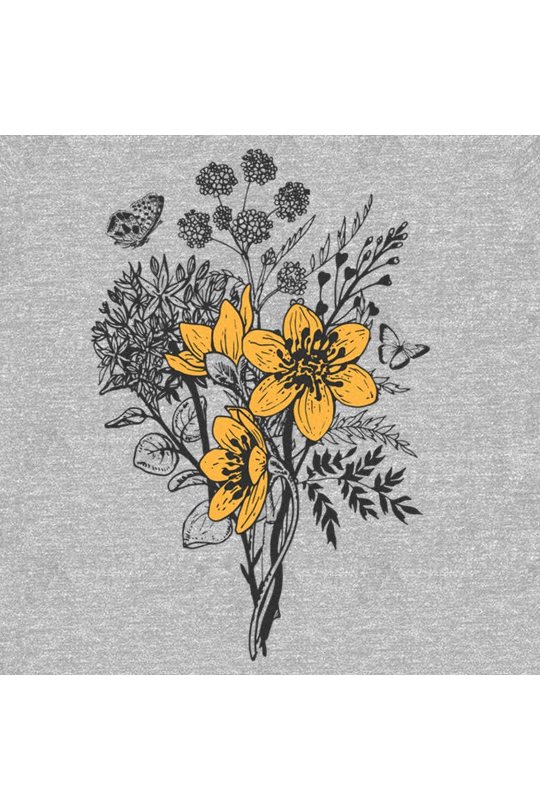 Women's Lost Gods Yellow Flower Sketch  Graphic T-Shirt, Alternate, color, Heather Gray
