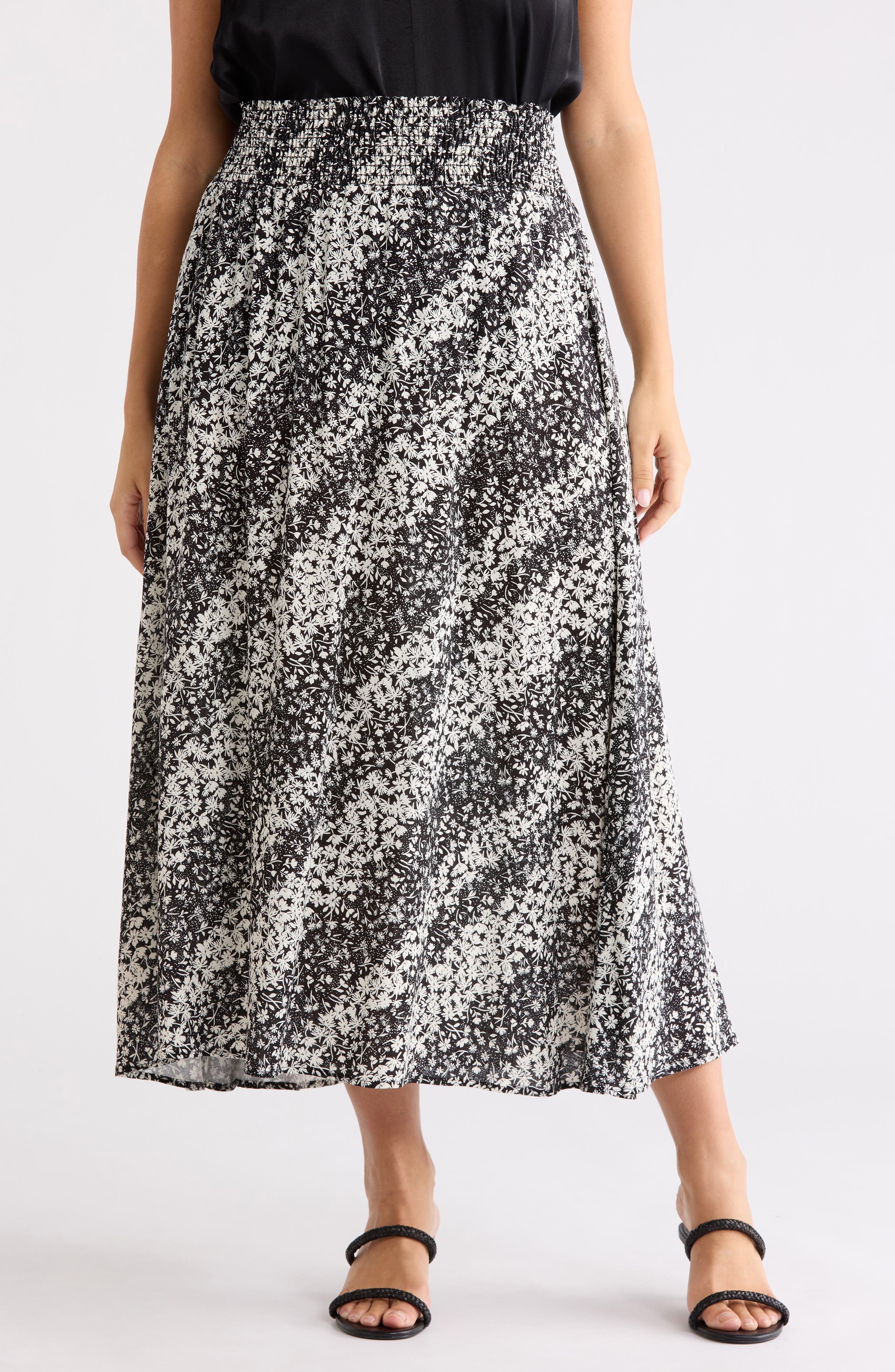 Renee C Smocked Waist Midi Skirt