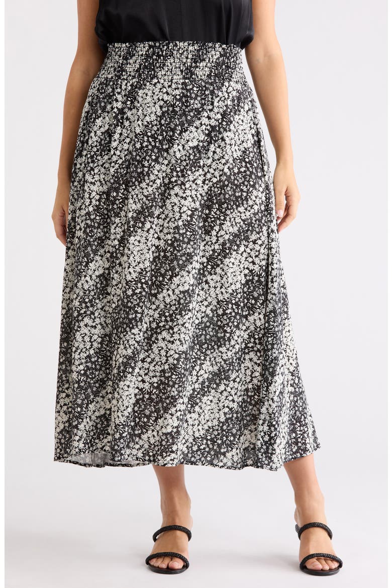 Smocked Waist Midi Skirt, Main, color, BLACK