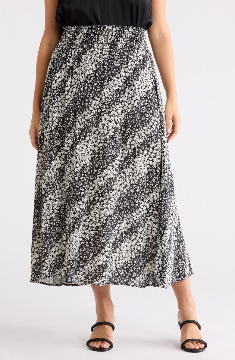 Renee C Smocked Waist Midi Skirt, Main, color, Black