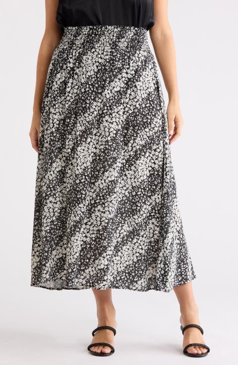 Smocked Waist Midi Skirt