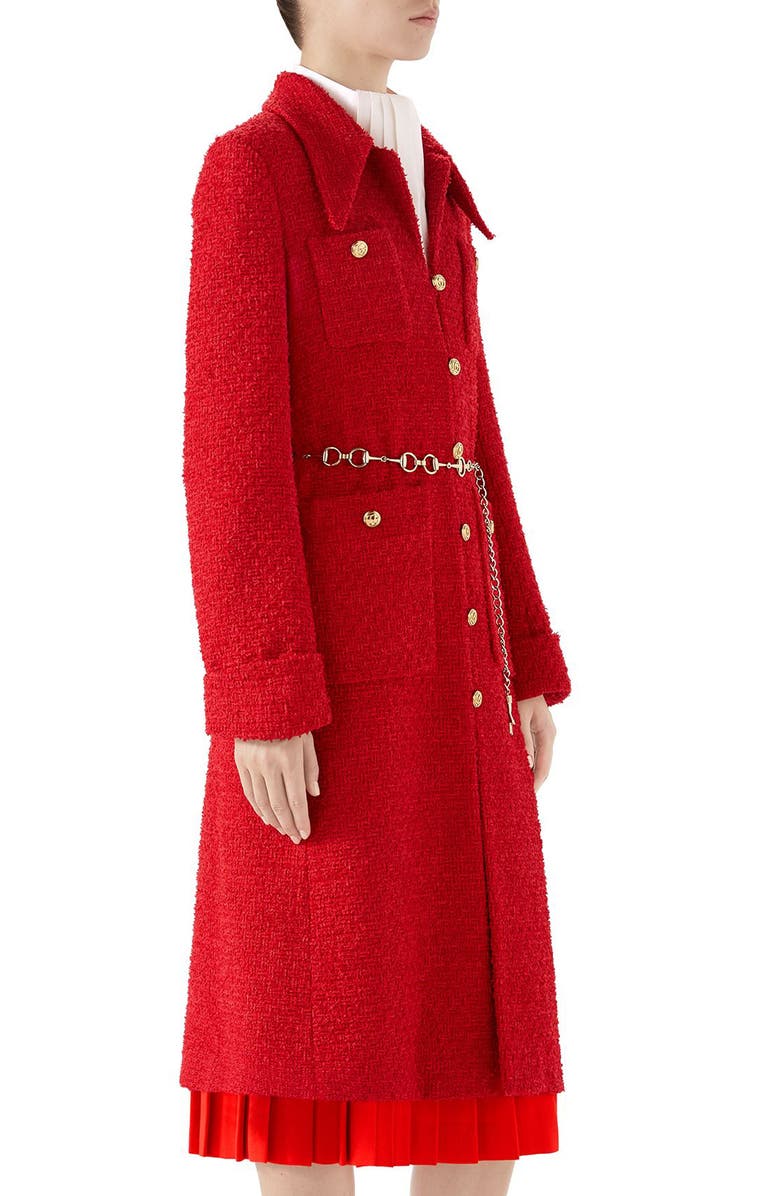 Gucci Belted Tweed Coat, Alternate, color,
