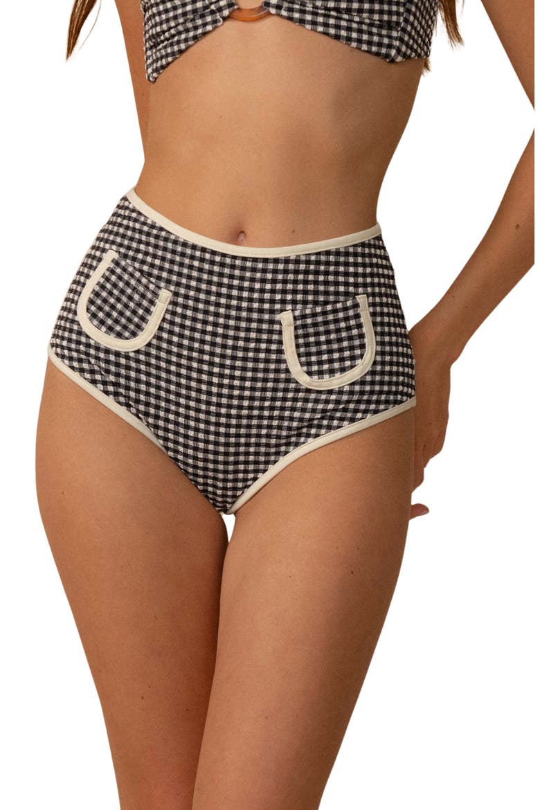 Gingham High Waist Bikini Bottoms, Main, color, BLACK/ WHITE GINGHAM