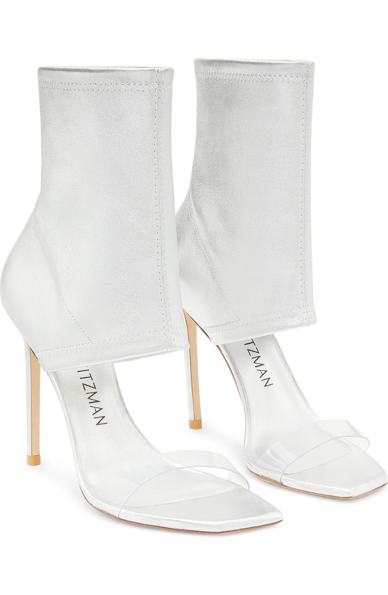Stuart Weitzman Frontrow Stretch Bootie, Main, color, Silver/Clear