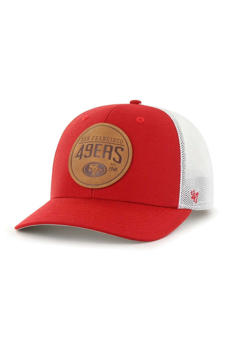 '47 Men's '47 Red San Francisco 49ers Leather Head Flex Hat, Main, color, 