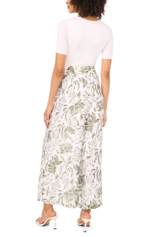Shop Vince Camuto Print Wide Leg Pants In Olive Mist