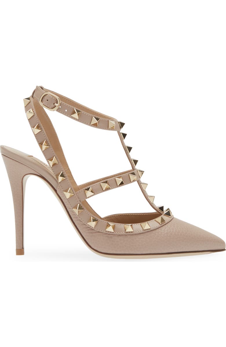 Valentino Garavani Rockstud T-Strap Pointed Toe Pump, Alternate, color, Poudre