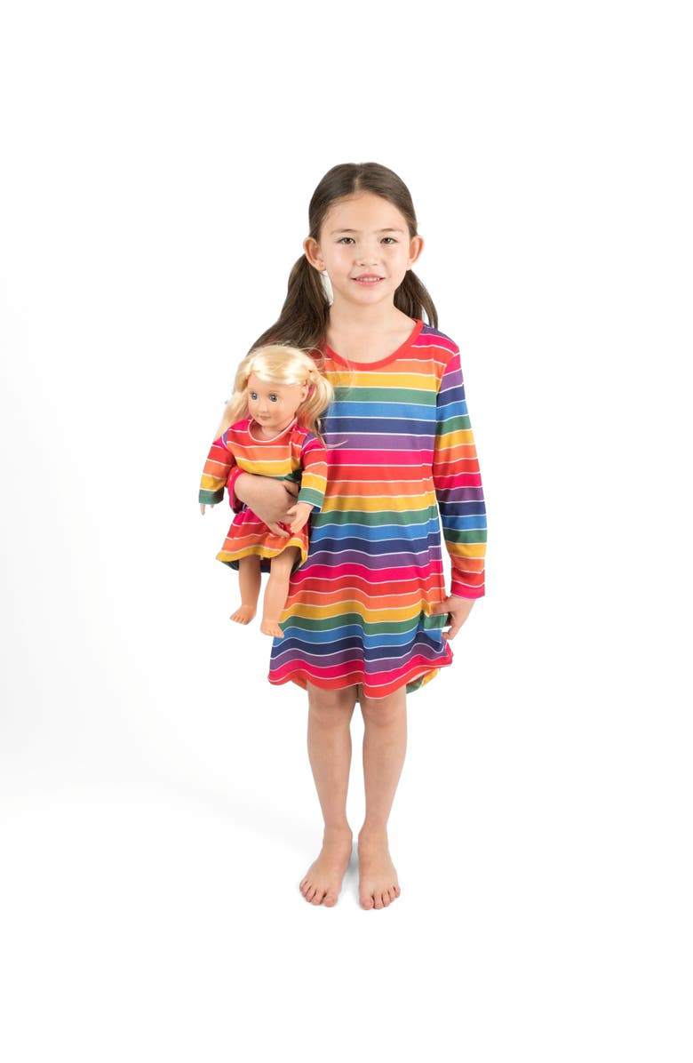 Leveret Girls Long Sleeve Nightgown with Matching Doll Nightgown, Printed Design, Alternate, color, Striped Colorful