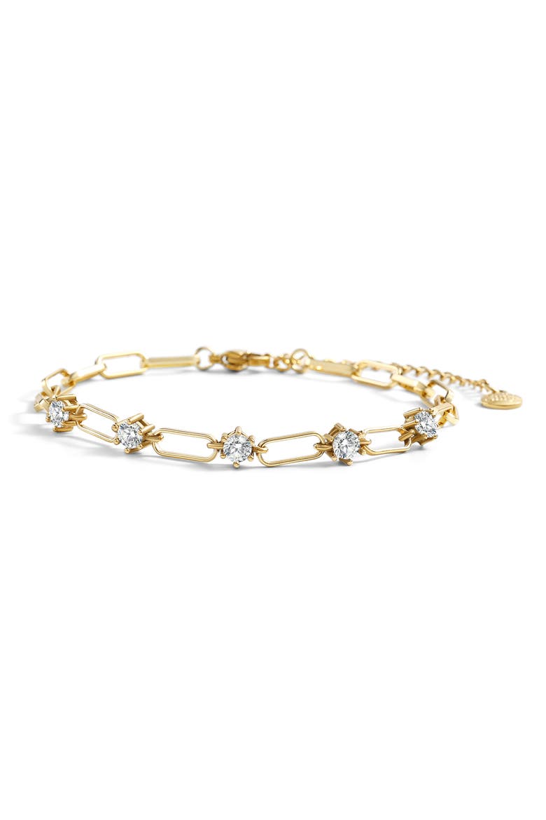 Paperclip Bracelet with Gemstone Accents, Main, color, April Diamond / 6.5"