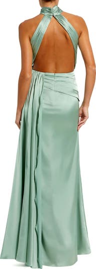 Open Back High Neck Side Ruched Gown