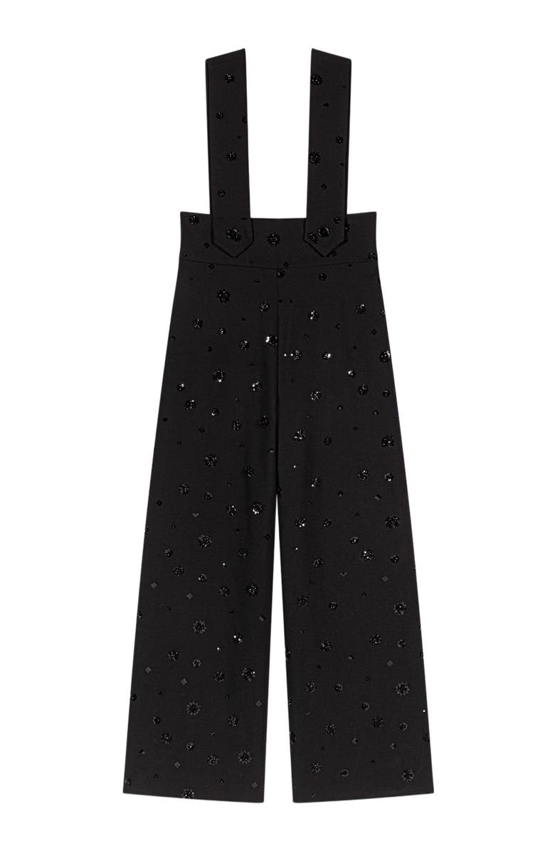 maje Embroidered trousers with braces, Main, color, Black