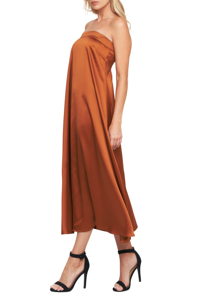 Strapless Satin Midi Dress, Alternate, color, BRONZE
