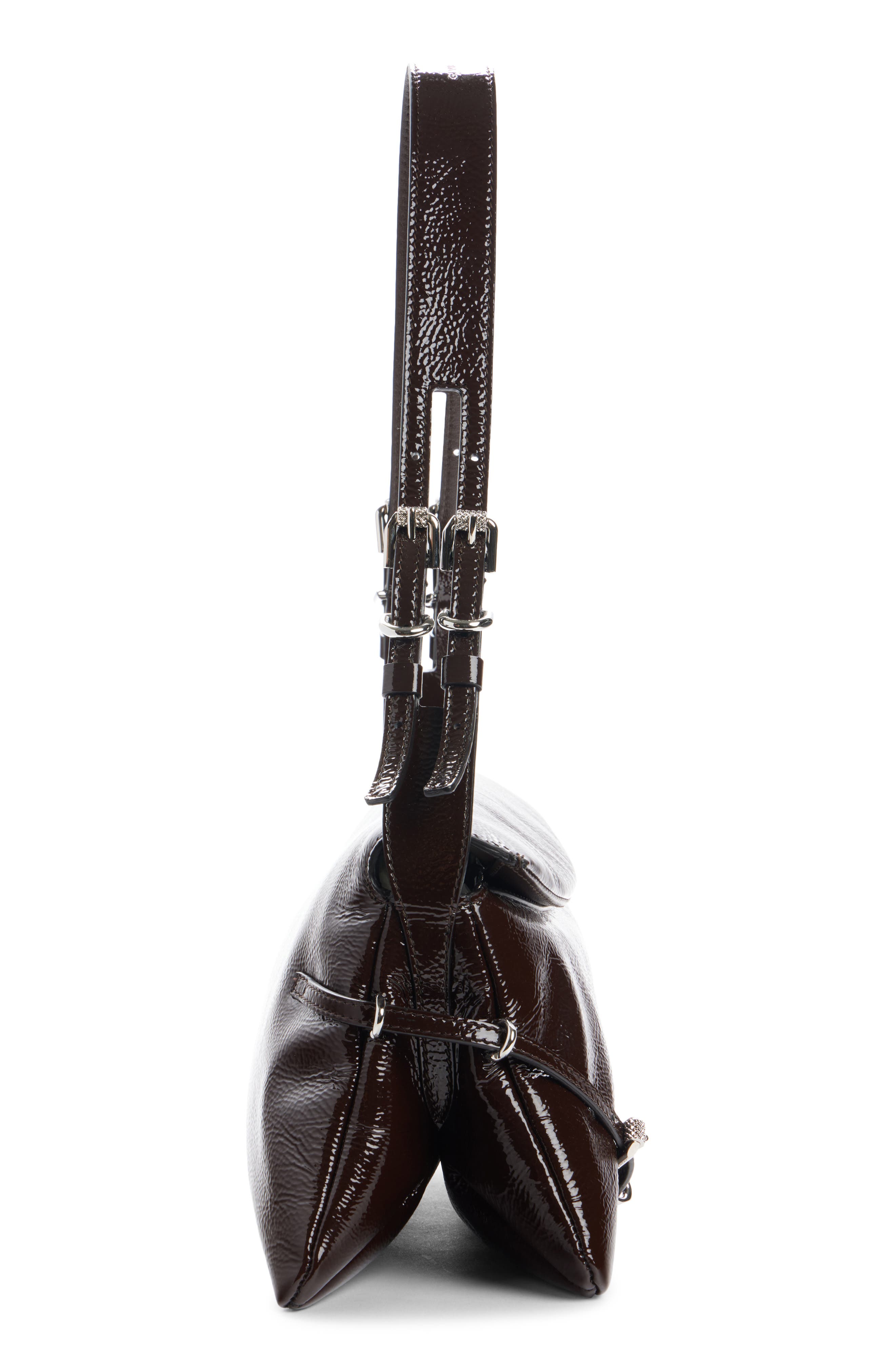 Small Voyou Patent Leather Shoulder Bag, Alternate, color, EBONY BROWN