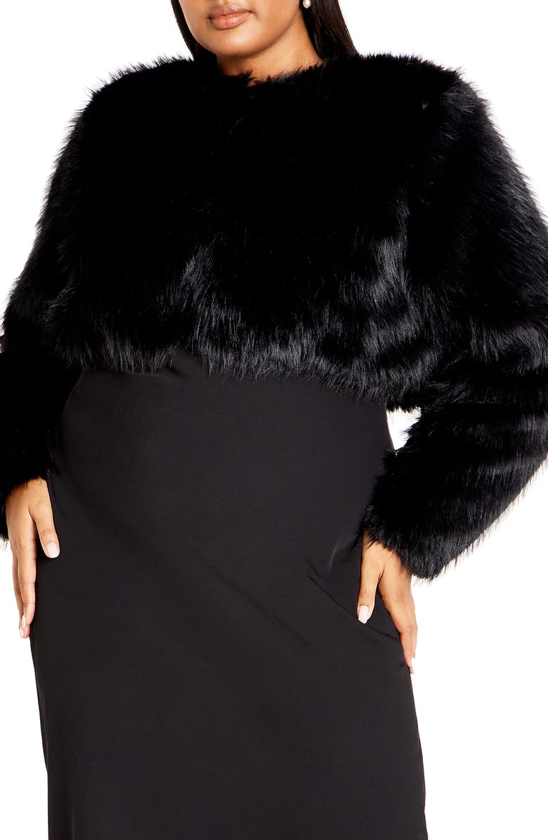 City Chic Angelica Faux Fur Crop Jacket, Main, color,