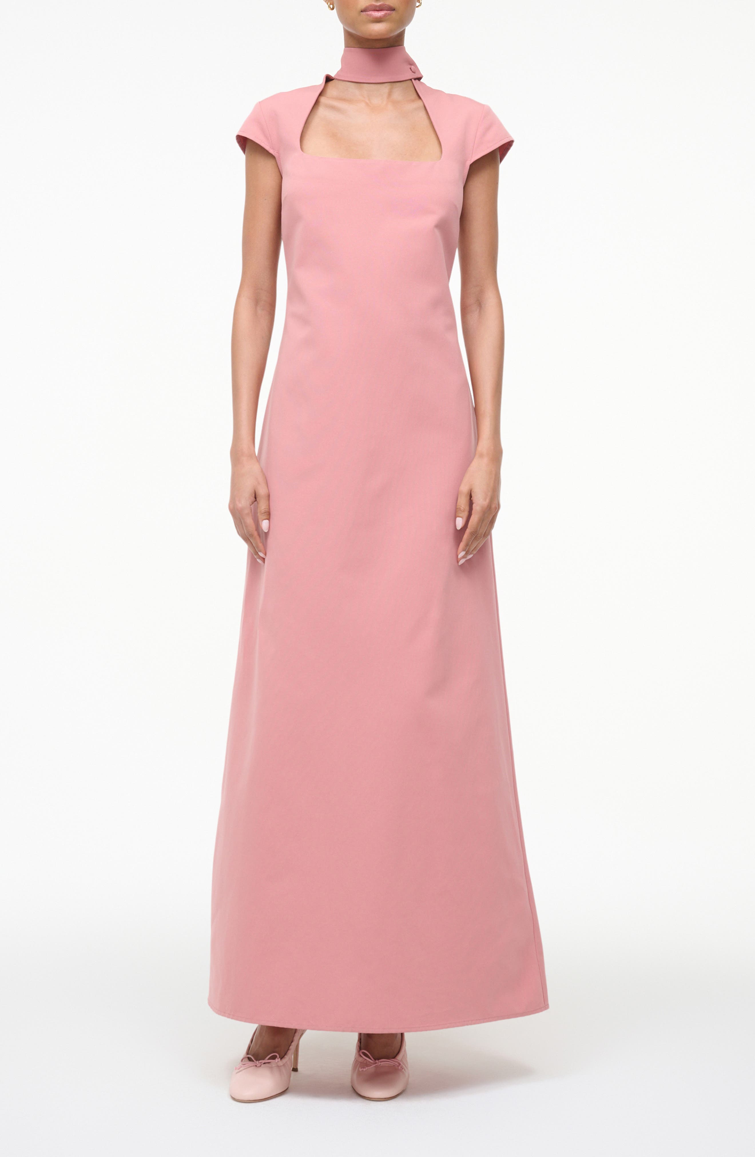 STAUD Ingrid Scarf Cap Sleeve A-Line Dress