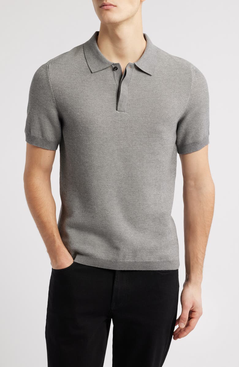 Robert Barakett Barley Short Sleeve Cotton Polo Sweater, Main, color, Grey