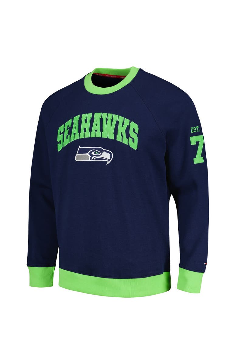 Tommy Hilfiger Men's Tommy Hilfiger College Navy Seattle Seahawks Reese Raglan Tri-Blend Pullover Sweatshirt, Alternate, color, Navy