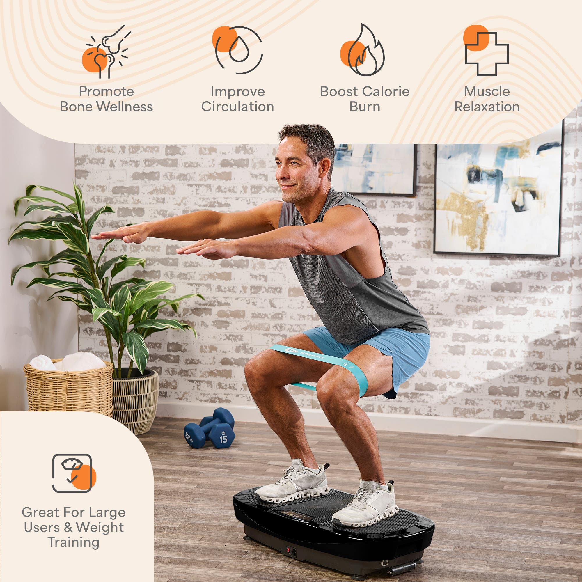 Lifepro Rumblex Max 4D Vibration Plate Exercise Machine with Bands
