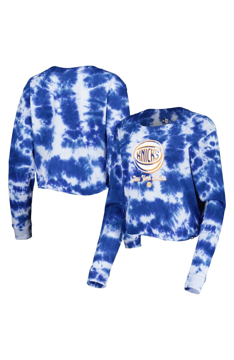 New Era Women's New Era Blue New York Knicks Tie Dye Cropped Long Sleeve T-Shirt, Main, color,