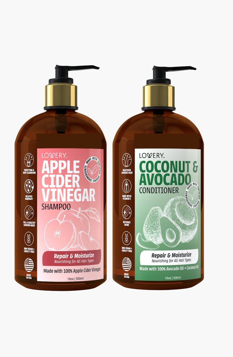 Lovery Apple Cider Vinegar Shampoo and Coconut Avocado Conditioner Set, Main, color, Red / Green