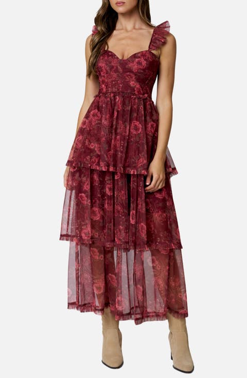 Floral Print Ruffle Strap Tiered Maxi Dress